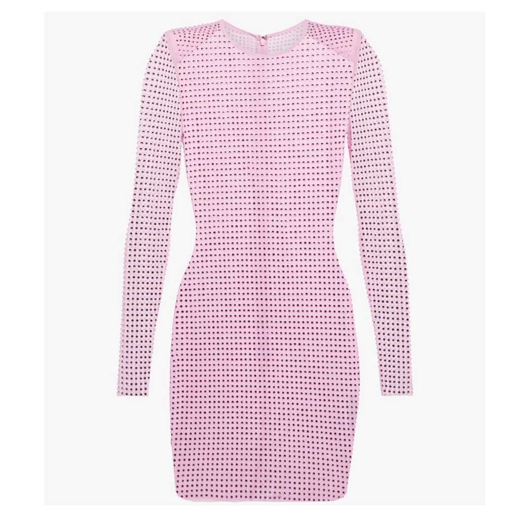 Self Portrait Hot Fix Mesh and Crystal Mini Dress in Lilac